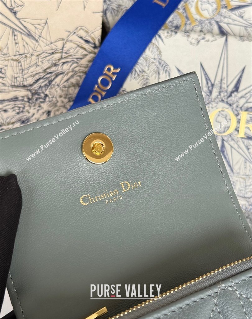 Dior Caro Glycine Card Pouch Wallet in Cannage Grained Calfskin Dusty Blue 2024 0415 (XXG-240415125)