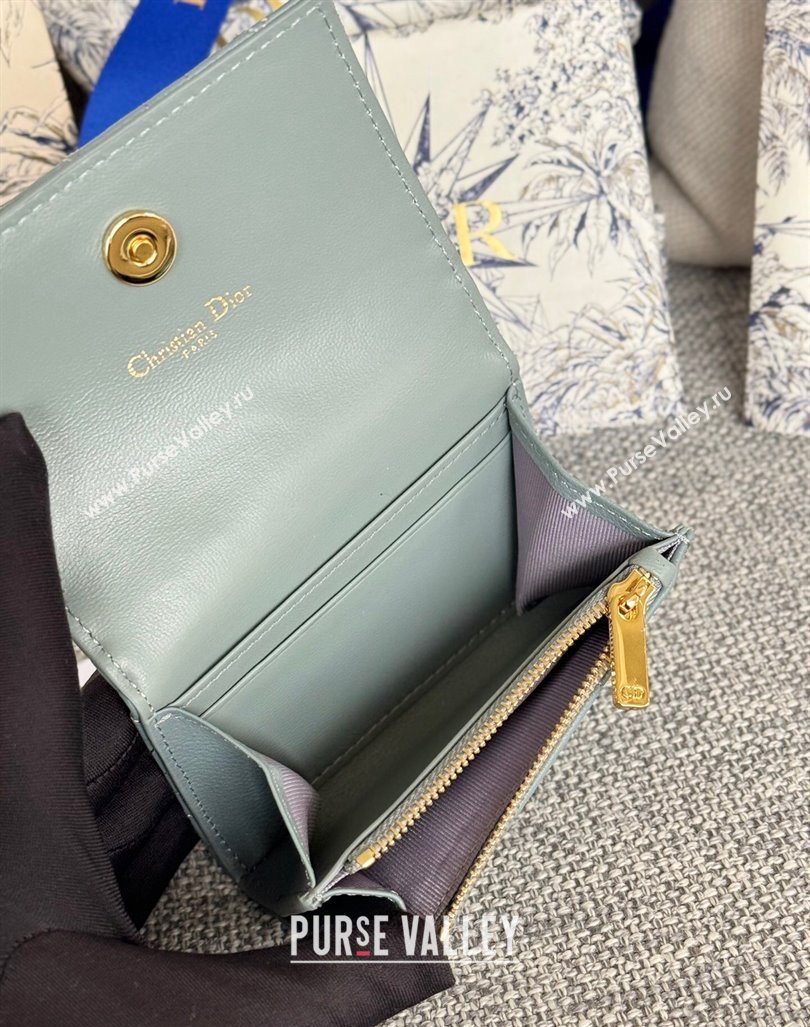 Dior Caro Glycine Card Pouch Wallet in Cannage Grained Calfskin Dusty Blue 2024 0415 (XXG-240415125)