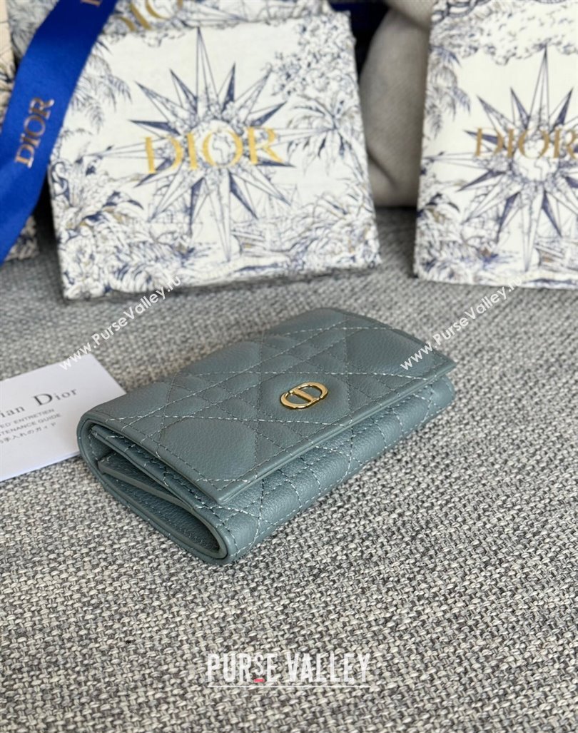 Dior Caro Glycine Card Pouch Wallet in Cannage Grained Calfskin Dusty Blue 2024 0415 (XXG-240415125)
