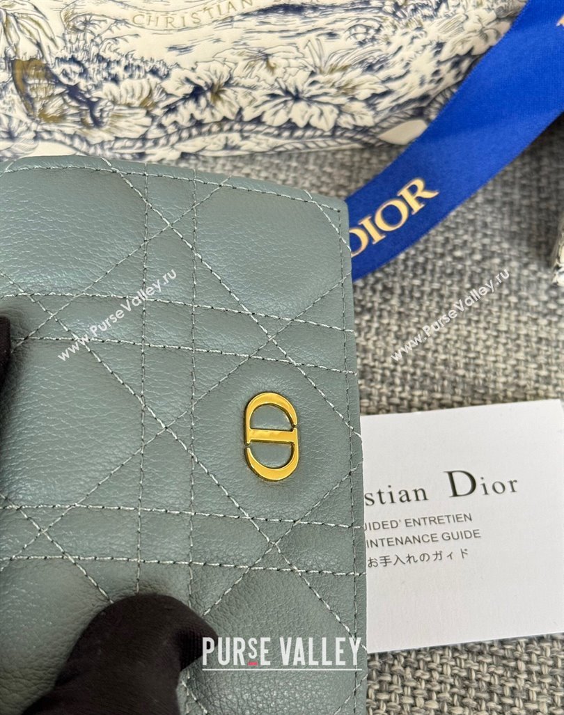 Dior Caro Glycine Card Pouch Wallet in Cannage Grained Calfskin Dusty Blue 2024 0415 (XXG-240415125)