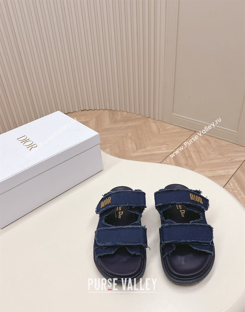 Dior Dioract Flat Slide Sandals in Fringed Cotton Canvas Denim Blue 2024 (MD-240506051)