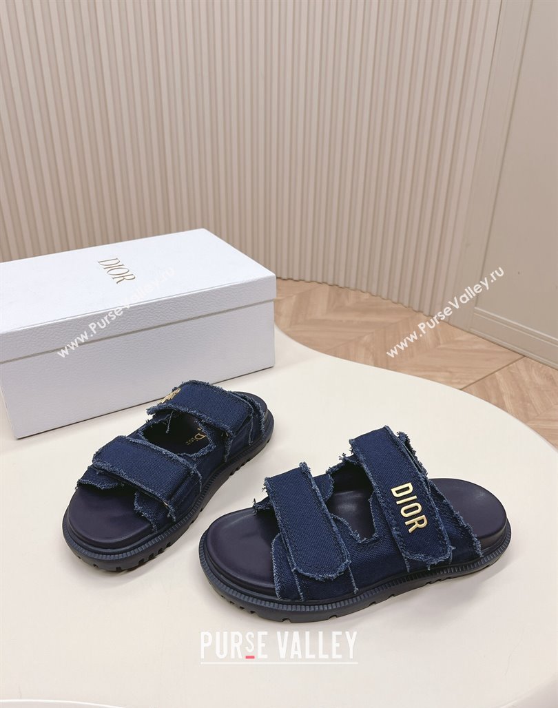 Dior Dioract Flat Slide Sandals in Fringed Cotton Canvas Denim Blue 2024 (MD-240506051)