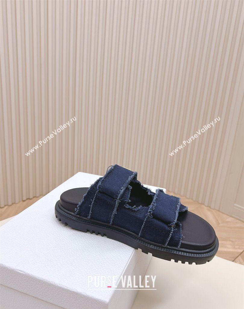 Dior Dioract Flat Slide Sandals in Fringed Cotton Canvas Denim Blue 2024 (MD-240506051)