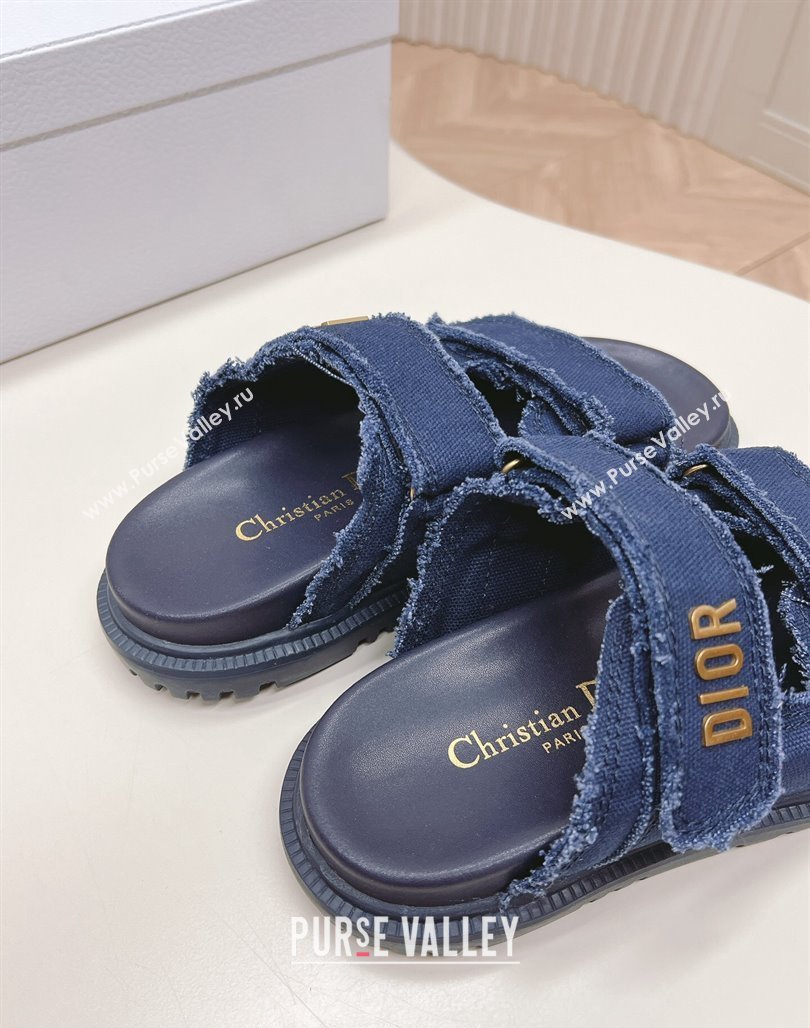 Dior Dioract Flat Slide Sandals in Fringed Cotton Canvas Denim Blue 2024 (MD-240506051)