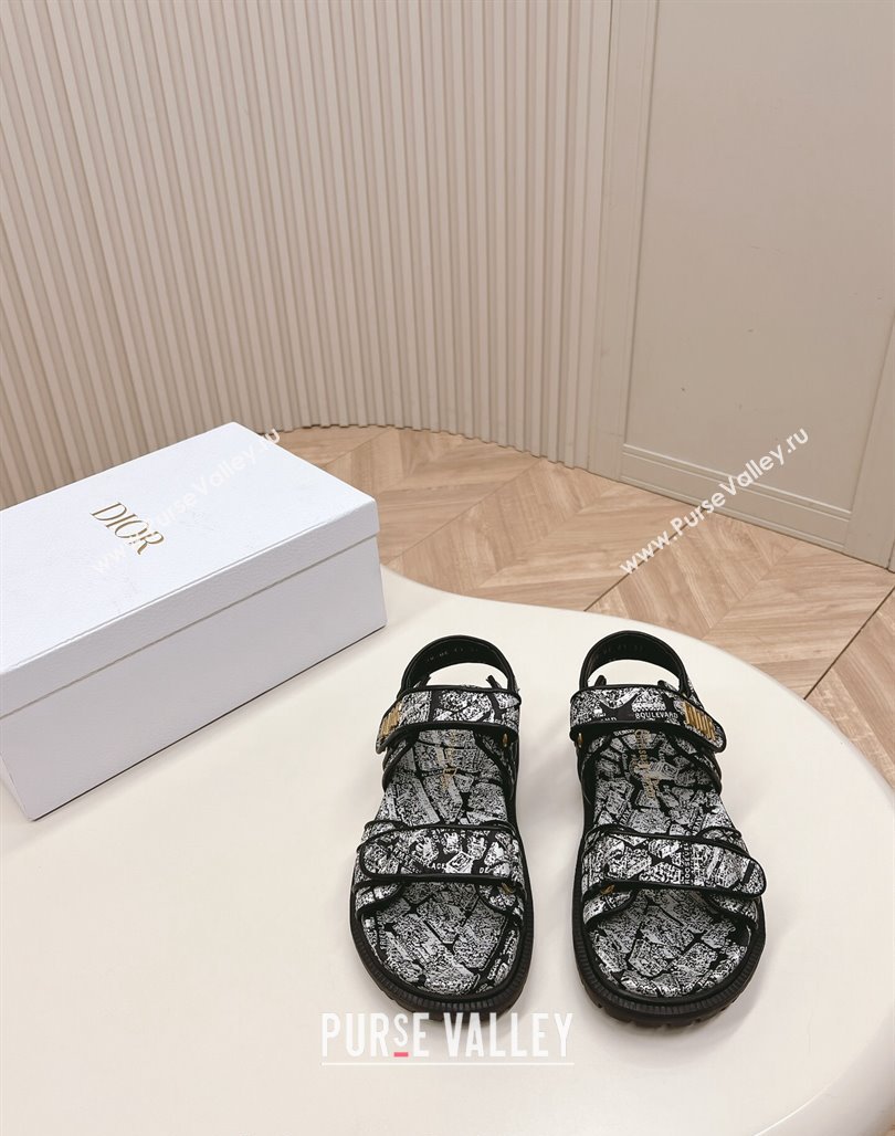 Dior Dioract Strap Sandals in White2 and Black Technical Fabric with Plan de Paris Print 2024 (MD-240506041)