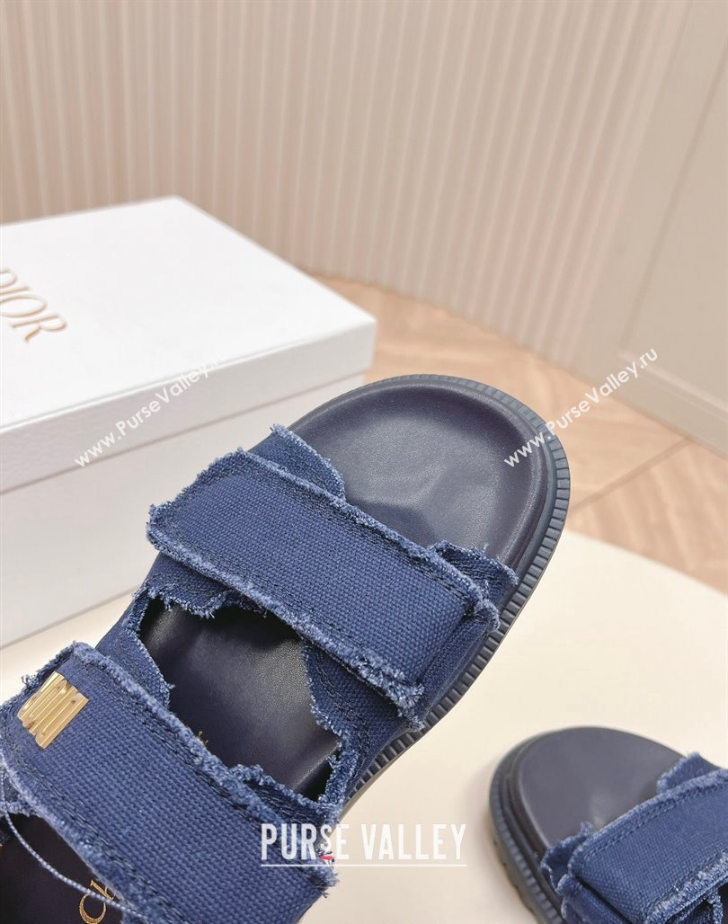 Dior Dioract Flat Slide Sandals in Fringed Cotton Canvas Denim Blue 2024 (MD-240506051)