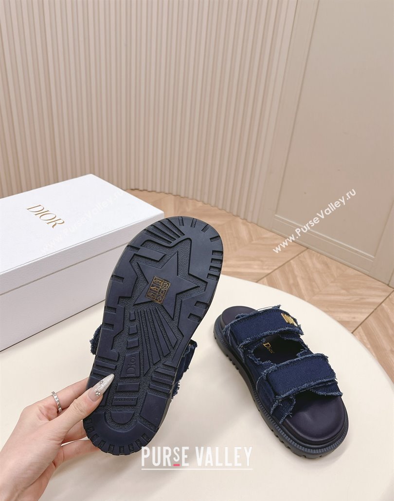 Dior Dioract Flat Slide Sandals in Fringed Cotton Canvas Denim Blue 2024 (MD-240506051)