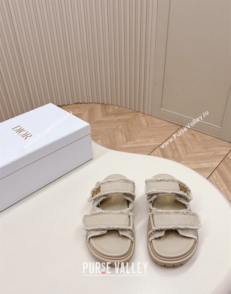 Dior Dioract Flat Slide Sandals in Fringed Cotton Canvas Grey 2024 (MD-240506052)