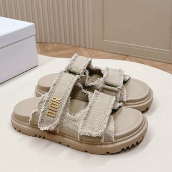 Dior Dioract Flat Slide Sandals in Fringed Cotton Canvas Grey 2024 (MD-240506052)