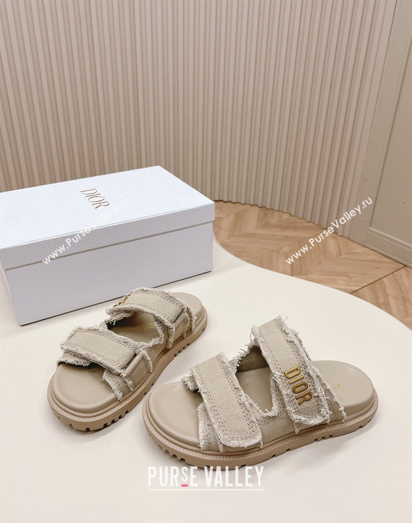 Dior Dioract Flat Slide Sandals in Fringed Cotton Canvas Grey 2024 (MD-240506052)