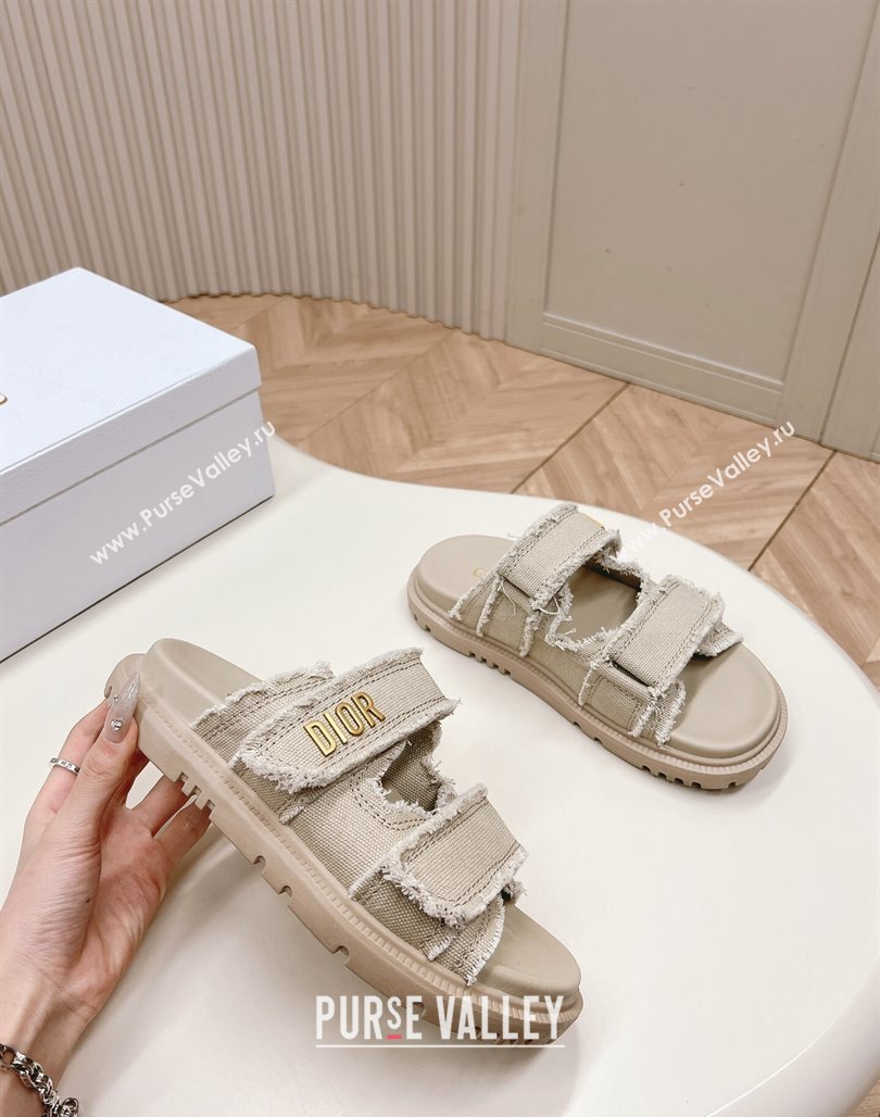 Dior Dioract Flat Slide Sandals in Fringed Cotton Canvas Grey 2024 (MD-240506052)