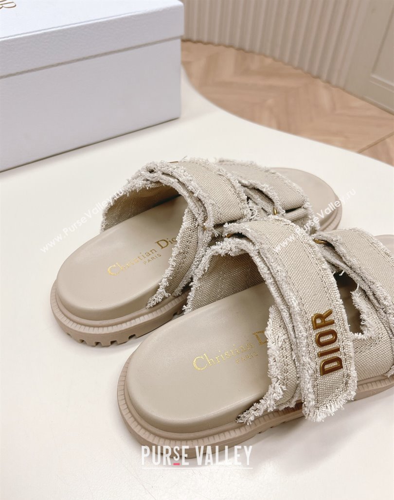 Dior Dioract Flat Slide Sandals in Fringed Cotton Canvas Grey 2024 (MD-240506052)