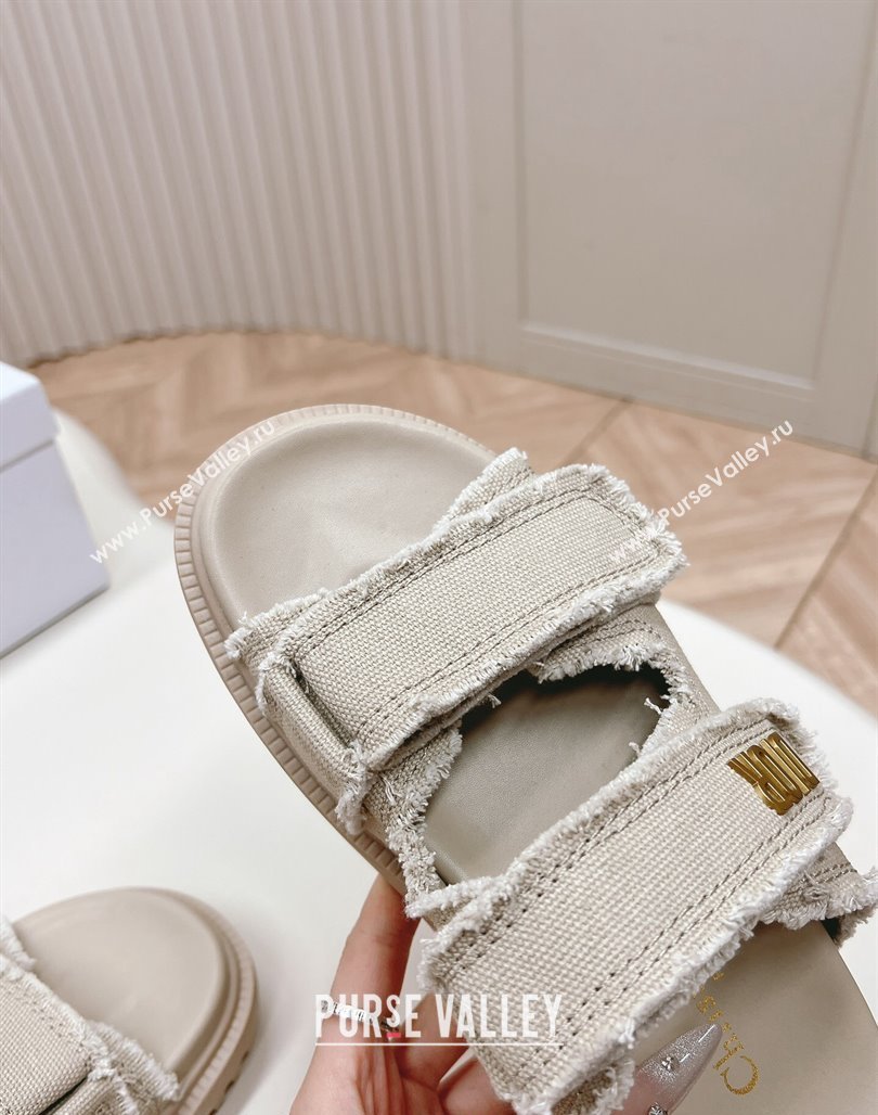 Dior Dioract Flat Slide Sandals in Fringed Cotton Canvas Grey 2024 (MD-240506052)