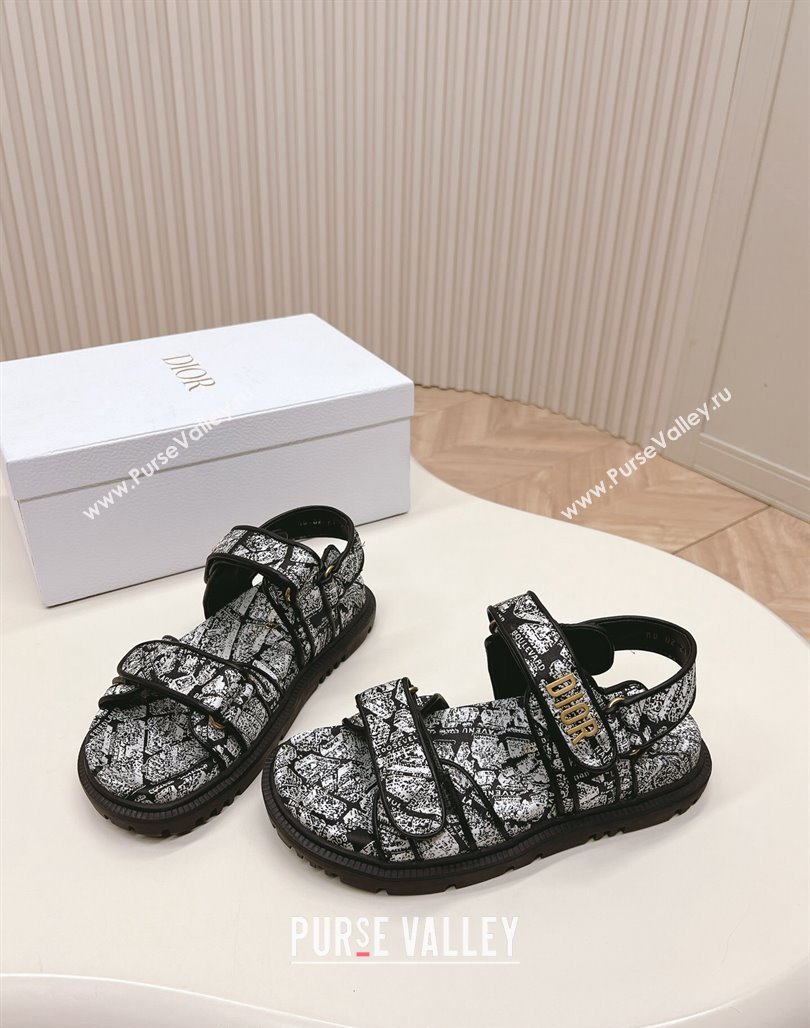 Dior Dioract Strap Sandals in White2 and Black Technical Fabric with Plan de Paris Print 2024 (MD-240506041)