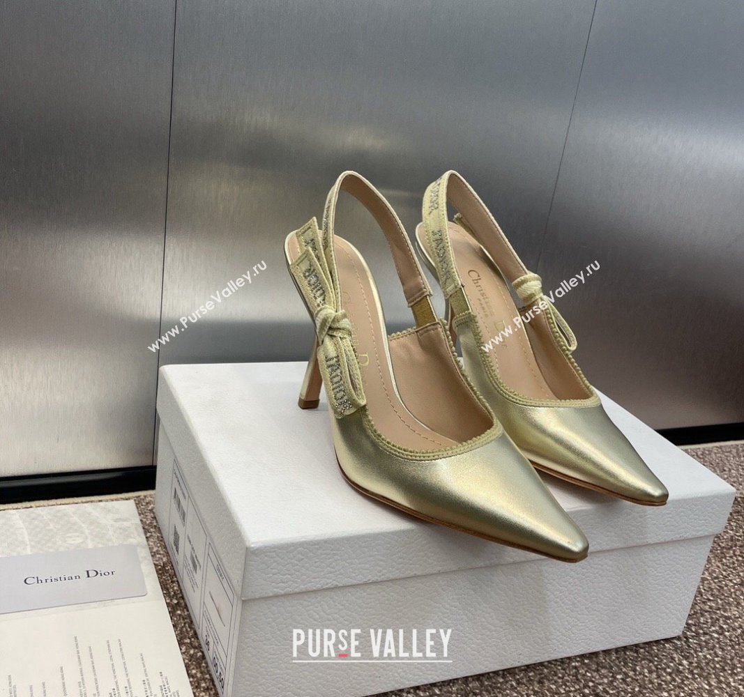 Dior JAdior Slingback Pumps 9.5cm in Gold-Tone Metallic Leather 2024 0506 (MD-240506055)