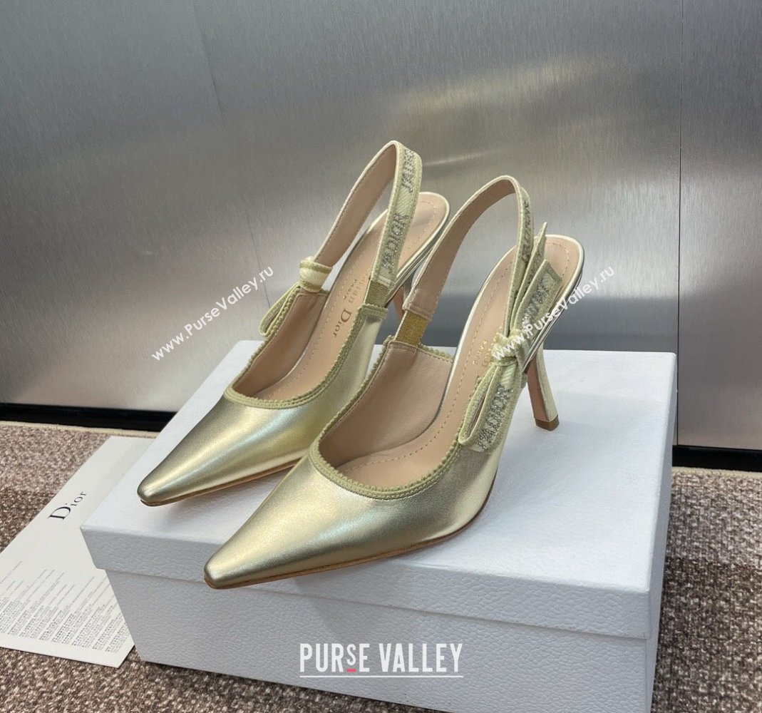 Dior JAdior Slingback Pumps 9.5cm in Gold-Tone Metallic Leather 2024 0506 (MD-240506055)