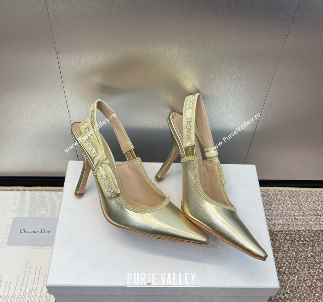 Dior JAdior Slingback Pumps 9.5cm in Gold-Tone Metallic Leather 2024 0506 (MD-240506055)