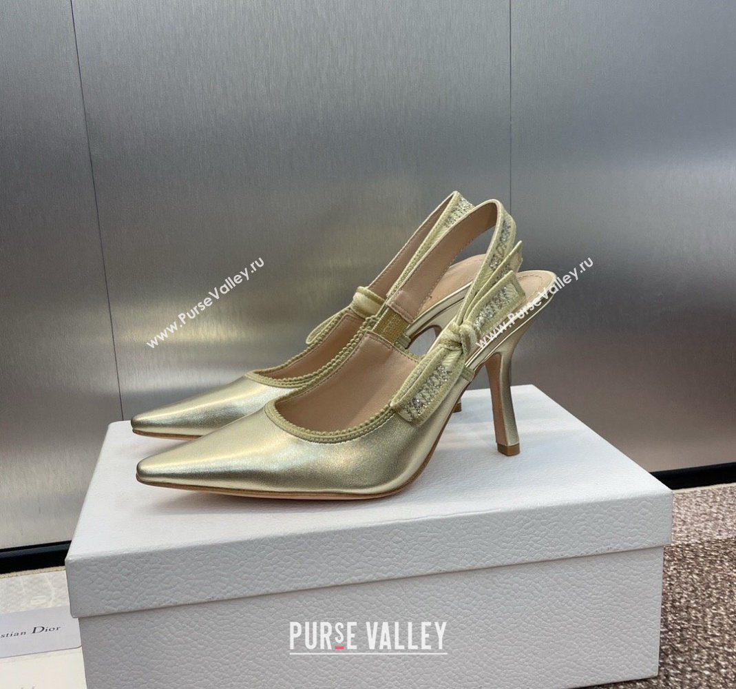 Dior JAdior Slingback Pumps 9.5cm in Gold-Tone Metallic Leather 2024 0506 (MD-240506055)