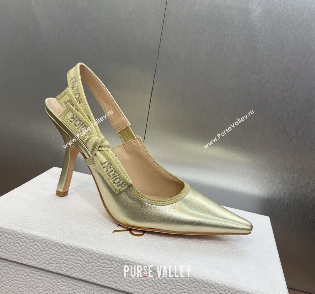 Dior JAdior Slingback Pumps 9.5cm in Gold-Tone Metallic Leather 2024 0506 (MD-240506055)