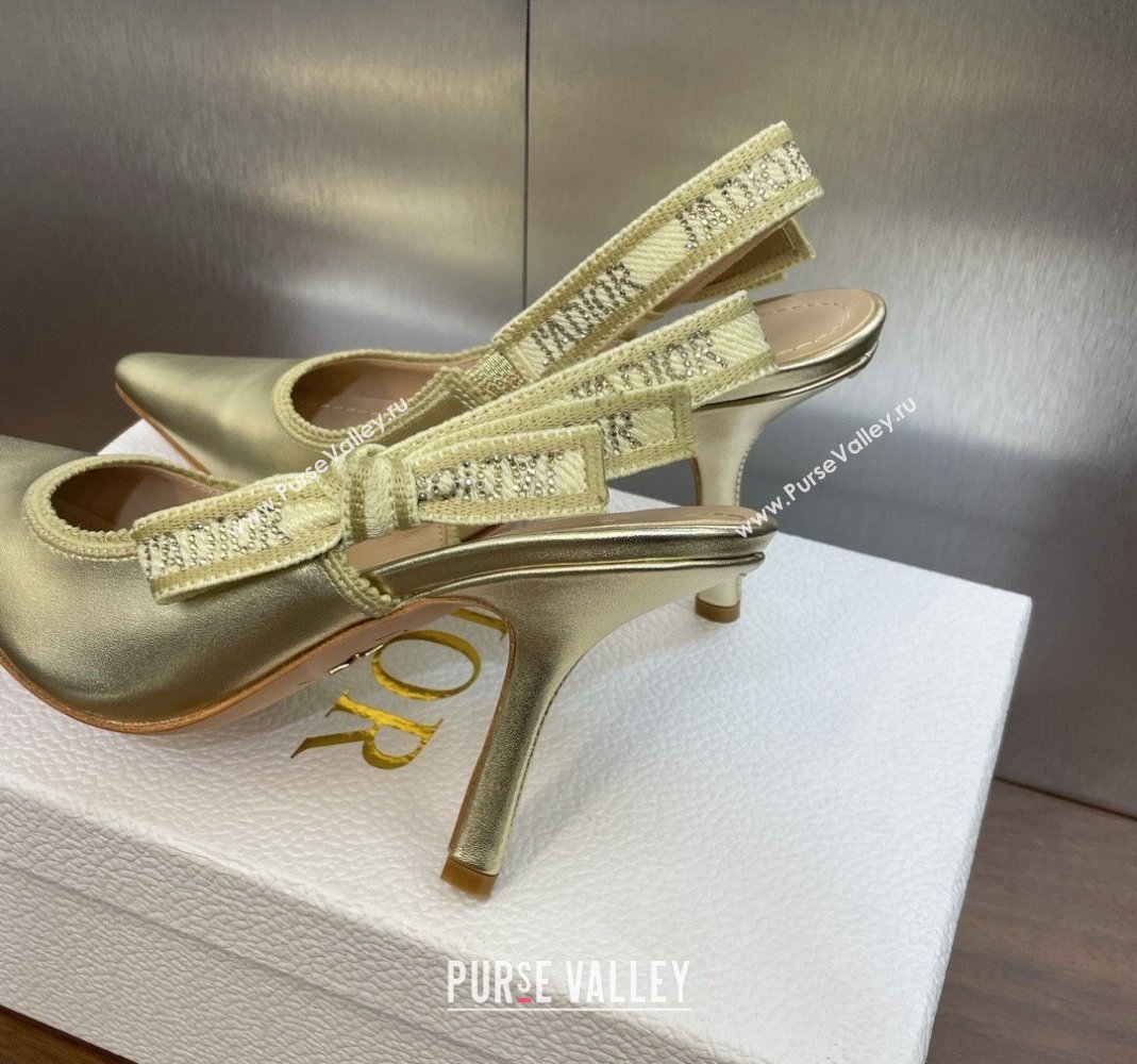 Dior JAdior Slingback Pumps 9.5cm in Gold-Tone Metallic Leather 2024 0506 (MD-240506055)