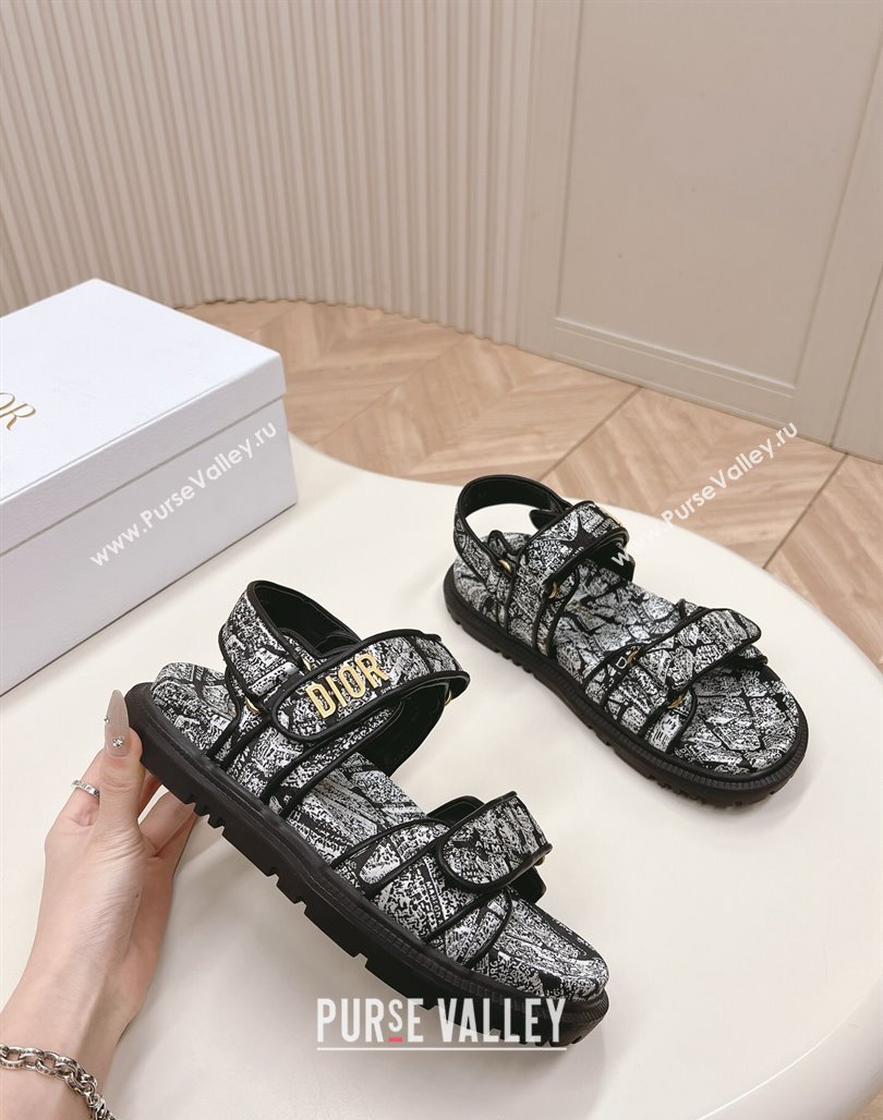 Dior Dioract Strap Sandals in White2 and Black Technical Fabric with Plan de Paris Print 2024 (MD-240506041)