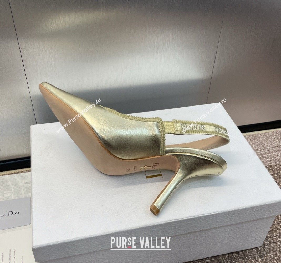 Dior JAdior Slingback Pumps 9.5cm in Gold-Tone Metallic Leather 2024 0506 (MD-240506055)