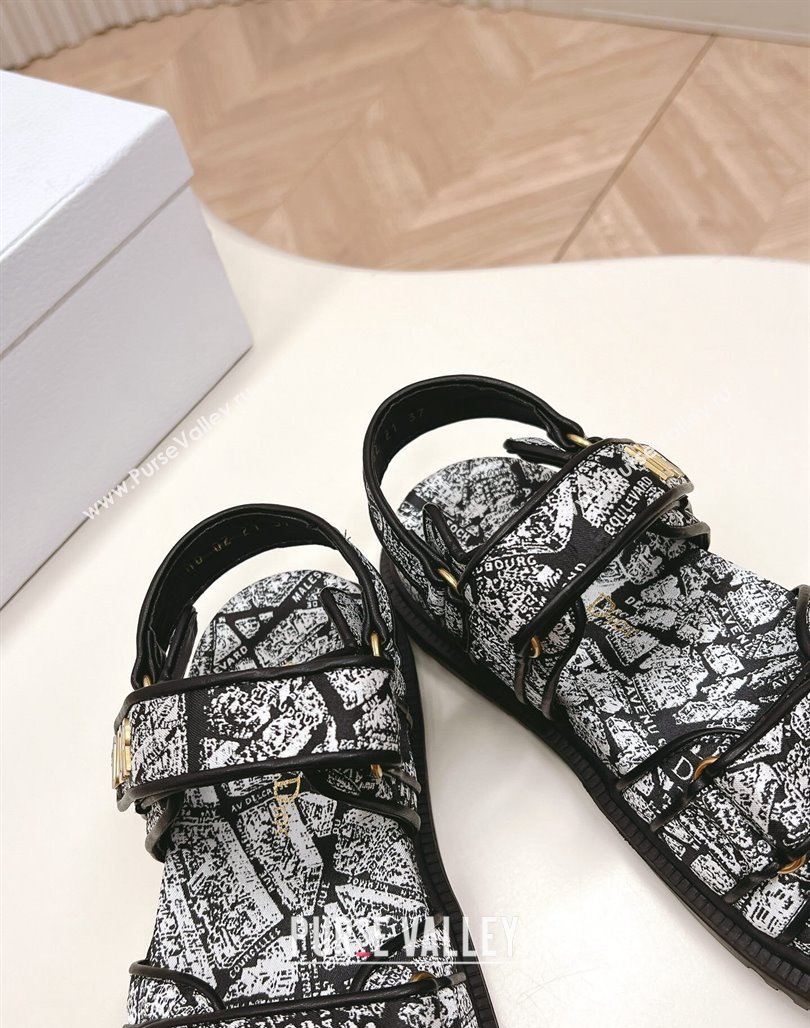 Dior Dioract Strap Sandals in White2 and Black Technical Fabric with Plan de Paris Print 2024 (MD-240506041)