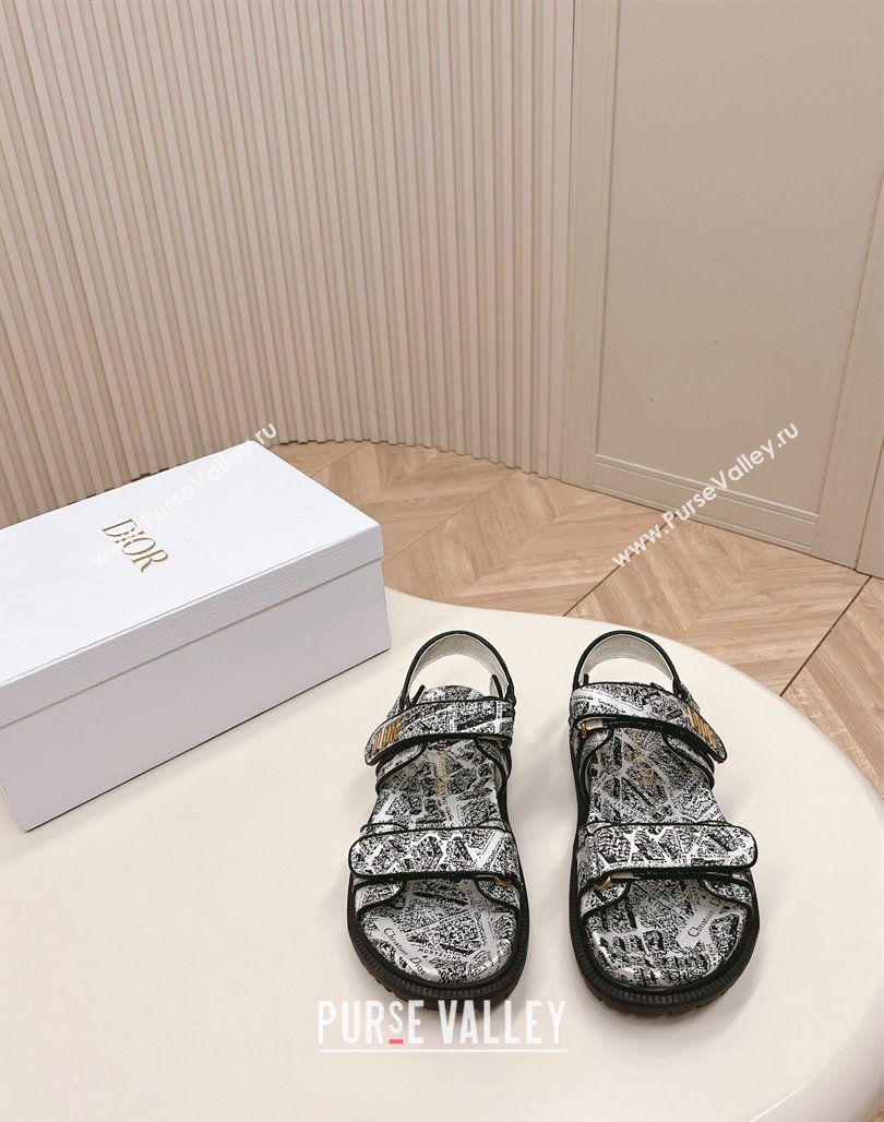 Dior Dioract Strap Sandals in White and Black2 Technical Fabric with Plan de Paris Print 2024 (MD-240506042)