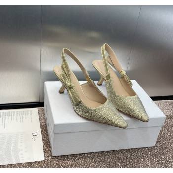 Dior JAdior Slingback Pumps 6.5cm in Yellow Gold-Tone Cotton Embroidered with Metallic Thread and Strass 2024 (MD-240506062)