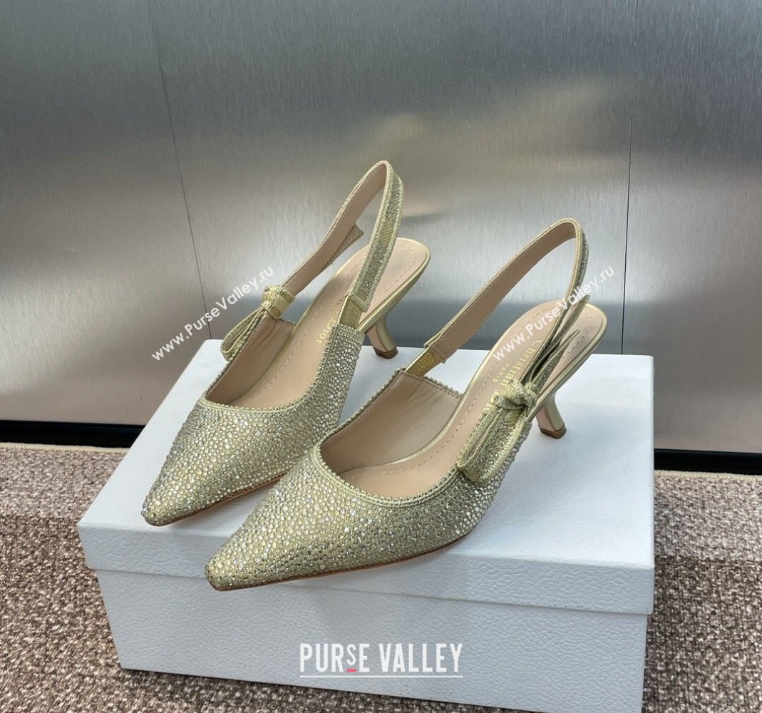 Dior JAdior Slingback Pumps 6.5cm in Yellow Gold-Tone Cotton Embroidered with Metallic Thread and Strass 2024 (MD-240506062)