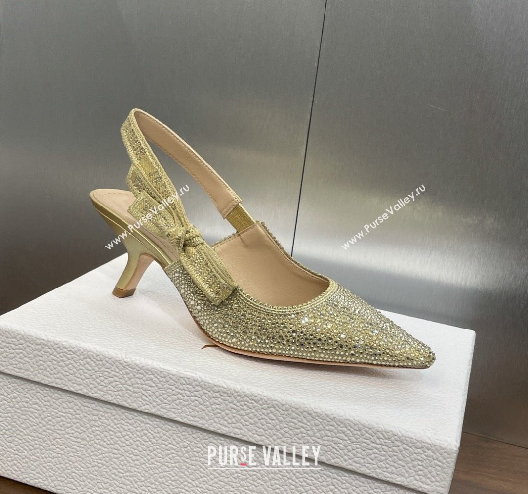 Dior JAdior Slingback Pumps 6.5cm in Yellow Gold-Tone Cotton Embroidered with Metallic Thread and Strass 2024 (MD-240506062)