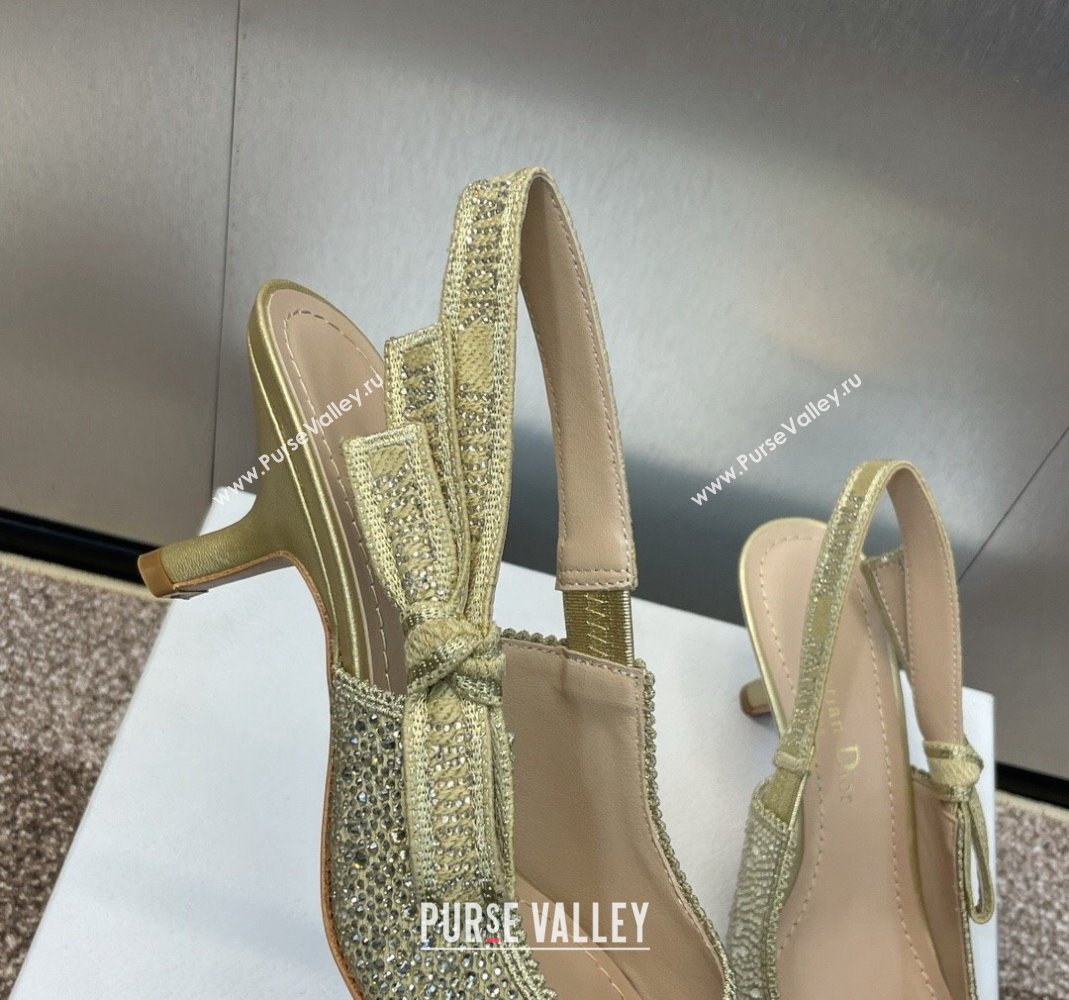 Dior JAdior Slingback Pumps 6.5cm in Yellow Gold-Tone Cotton Embroidered with Metallic Thread and Strass 2024 (MD-240506062)