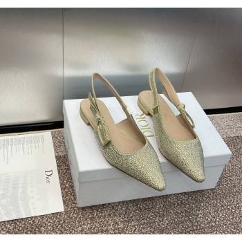 Dior JAdior Slingback Ballet Flat in Yellow Gold-Tone Cotton Embroidered with Metallic Thread and Strass 2024 (MD-240506063)