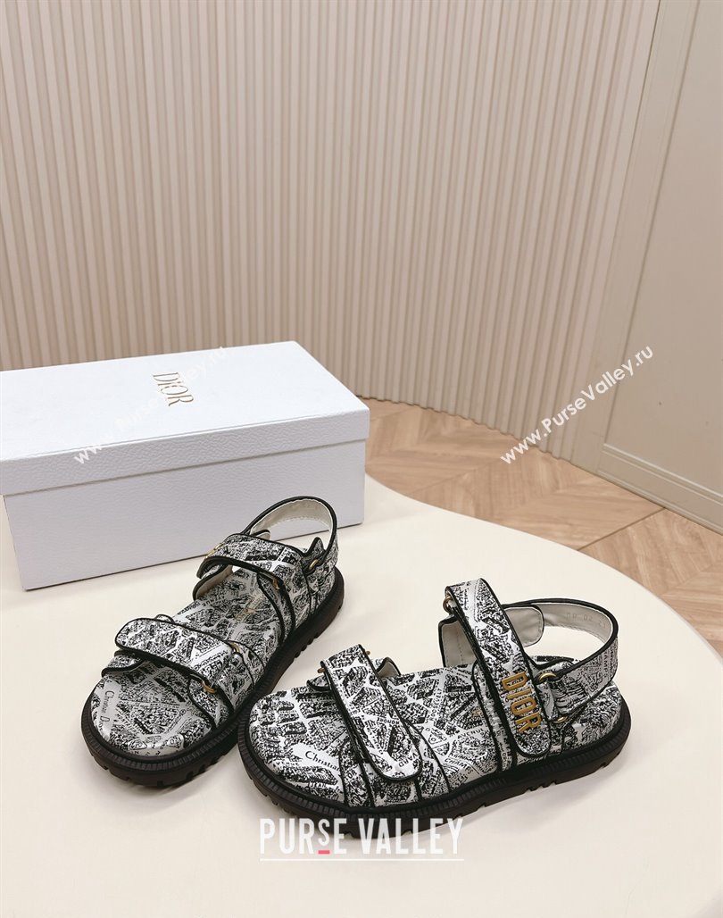 Dior Dioract Strap Sandals in White and Black2 Technical Fabric with Plan de Paris Print 2024 (MD-240506042)