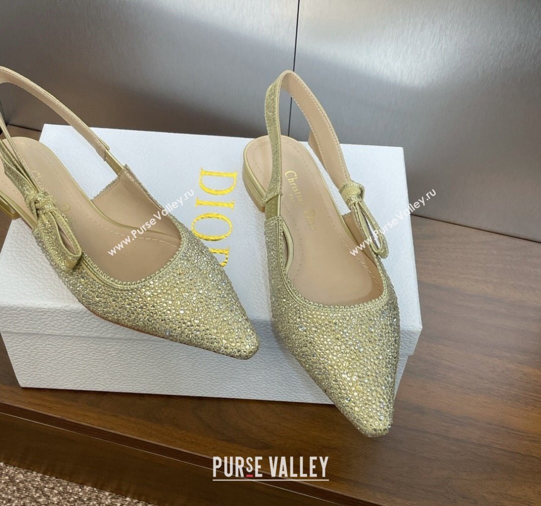 Dior JAdior Slingback Ballet Flat in Yellow Gold-Tone Cotton Embroidered with Metallic Thread and Strass 2024 (MD-240506063)