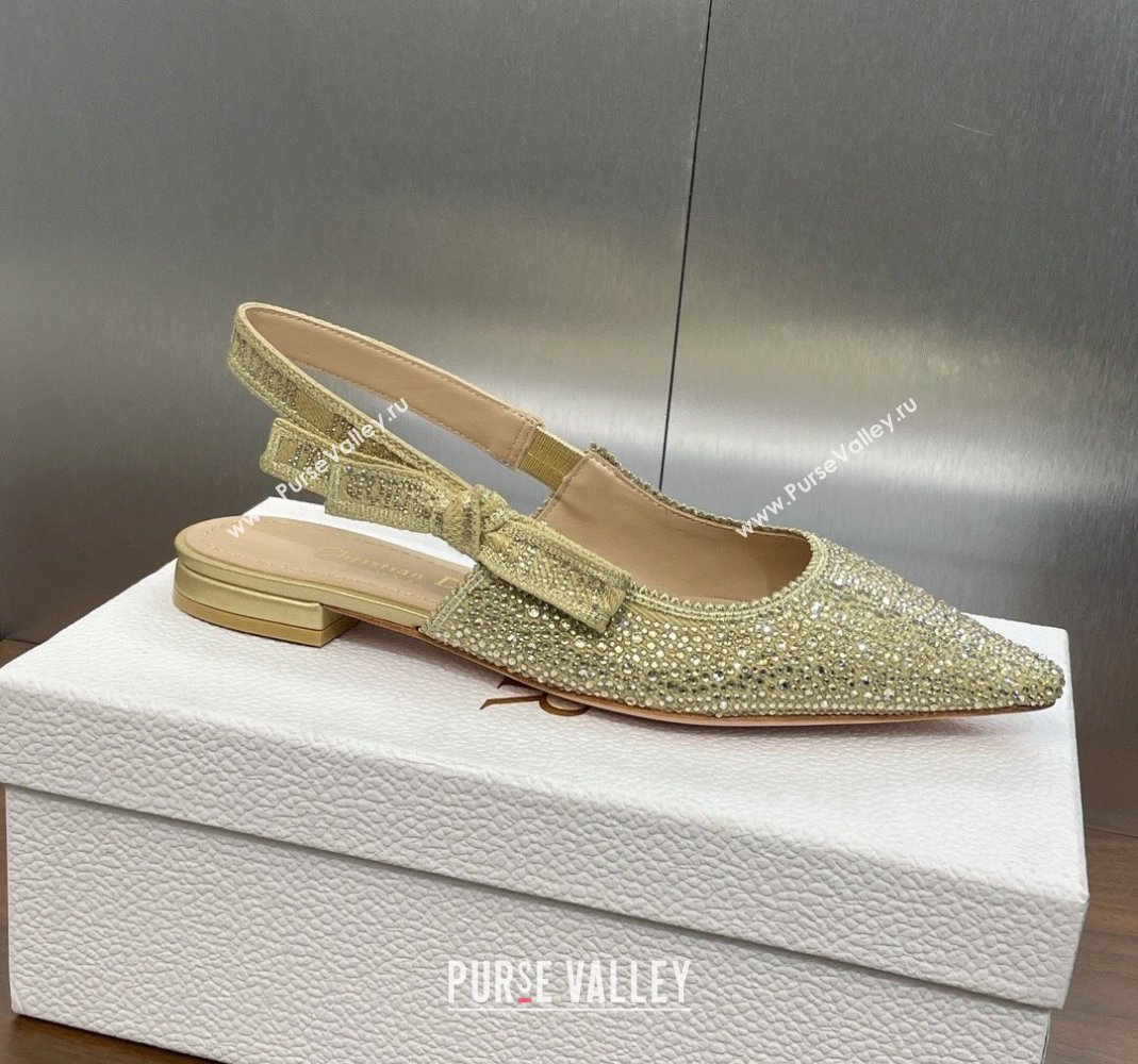 Dior JAdior Slingback Ballet Flat in Yellow Gold-Tone Cotton Embroidered with Metallic Thread and Strass 2024 (MD-240506063)