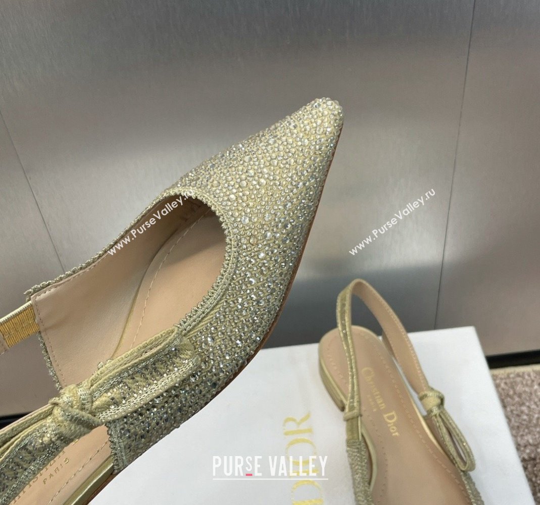 Dior JAdior Slingback Ballet Flat in Yellow Gold-Tone Cotton Embroidered with Metallic Thread and Strass 2024 (MD-240506063)