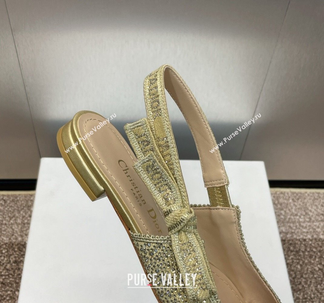 Dior JAdior Slingback Ballet Flat in Yellow Gold-Tone Cotton Embroidered with Metallic Thread and Strass 2024 (MD-240506063)