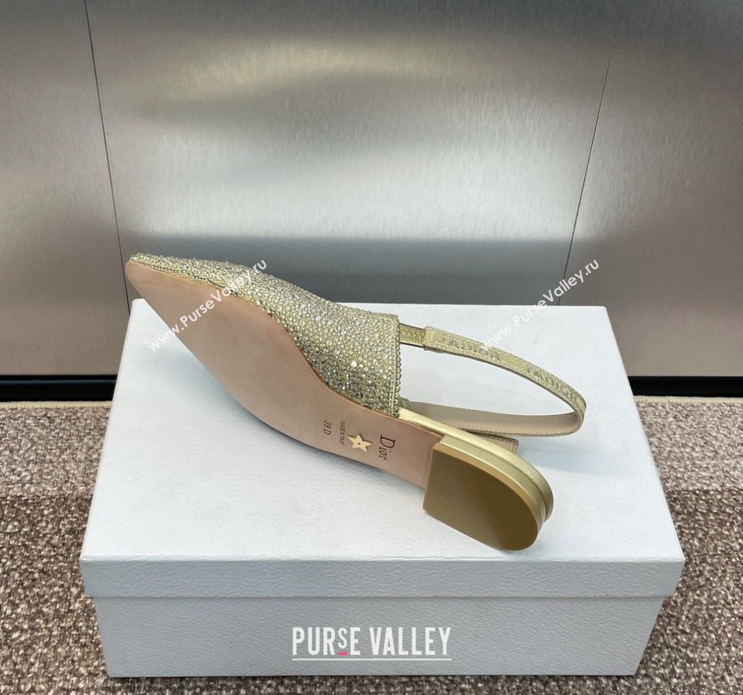 Dior JAdior Slingback Ballet Flat in Yellow Gold-Tone Cotton Embroidered with Metallic Thread and Strass 2024 (MD-240506063)