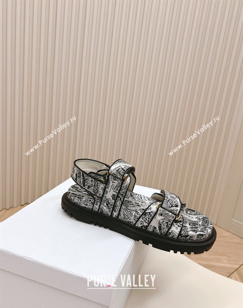 Dior Dioract Strap Sandals in White and Black2 Technical Fabric with Plan de Paris Print 2024 (MD-240506042)