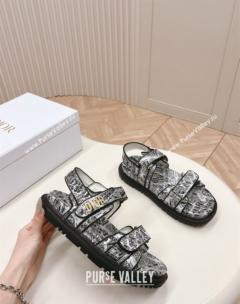 Dior Dioract Strap Sandals in White and Black2 Technical Fabric with Plan de Paris Print 2024 (MD-240506042)