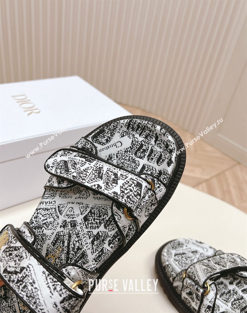 Dior Dioract Strap Sandals in White and Black2 Technical Fabric with Plan de Paris Print 2024 (MD-240506042)