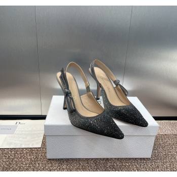 Dior JAdior Slingback Pumps 9.5cm in Grey Cotton Embroidered with Gradient Strass 2024 (KL-240506064)