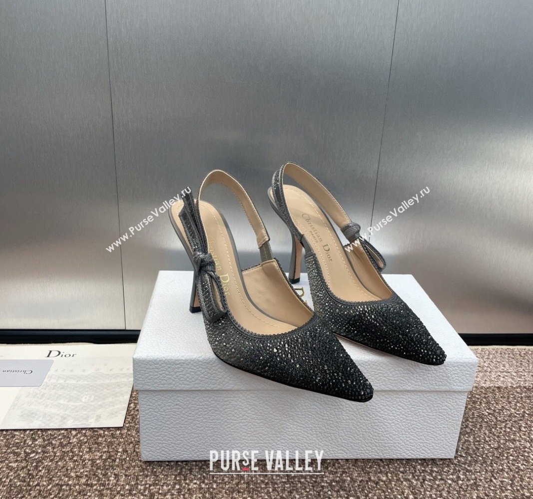 Dior JAdior Slingback Pumps 9.5cm in Grey Cotton Embroidered with Gradient Strass 2024 (KL-240506064)