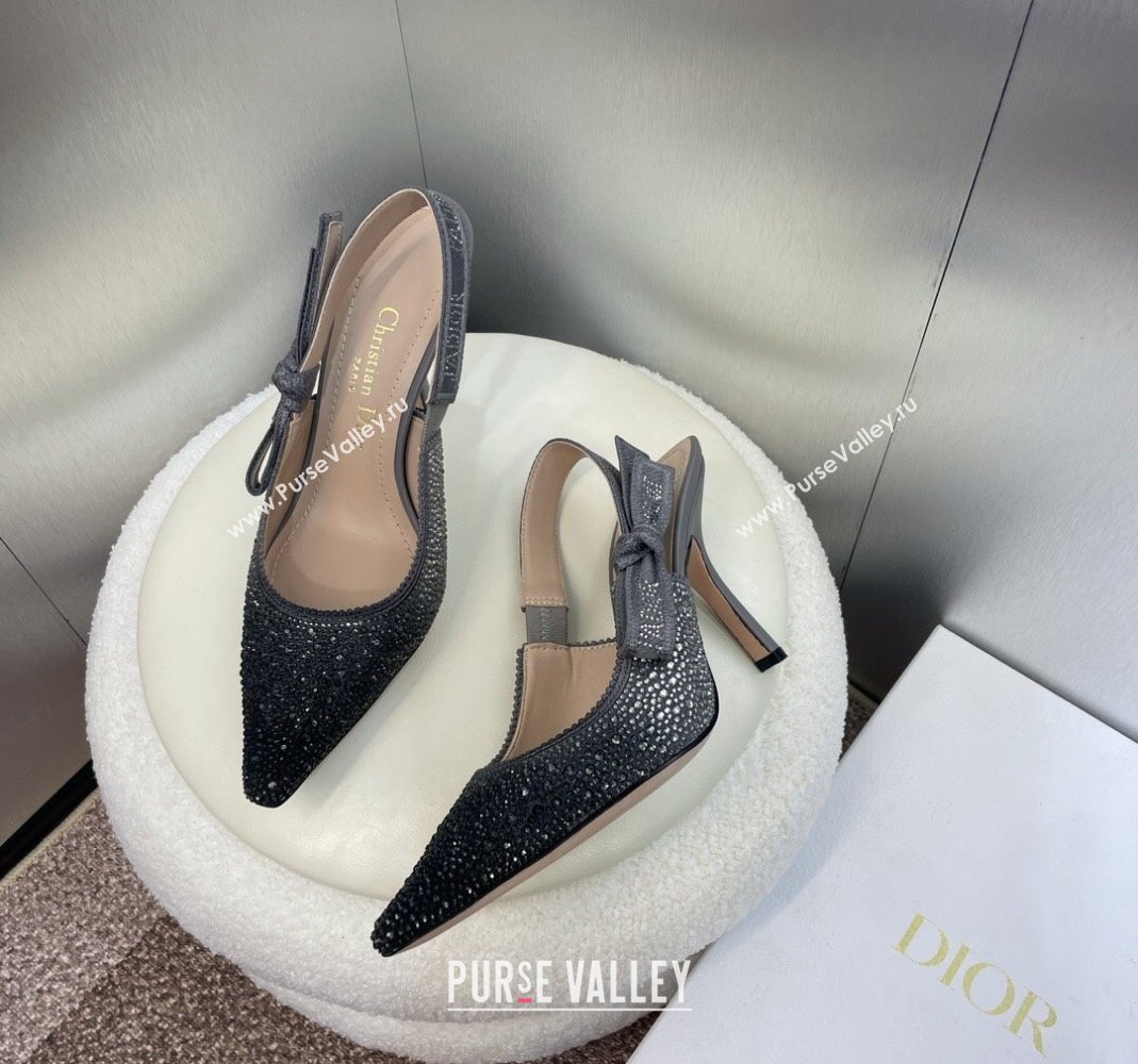 Dior JAdior Slingback Pumps 9.5cm in Grey Cotton Embroidered with Gradient Strass 2024 (KL-240506064)