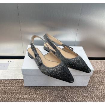 Dior JAdior Slingback Ballet Flat in Grey Cotton Embroidered with Gradient Strass 2024 (KL-240506066)