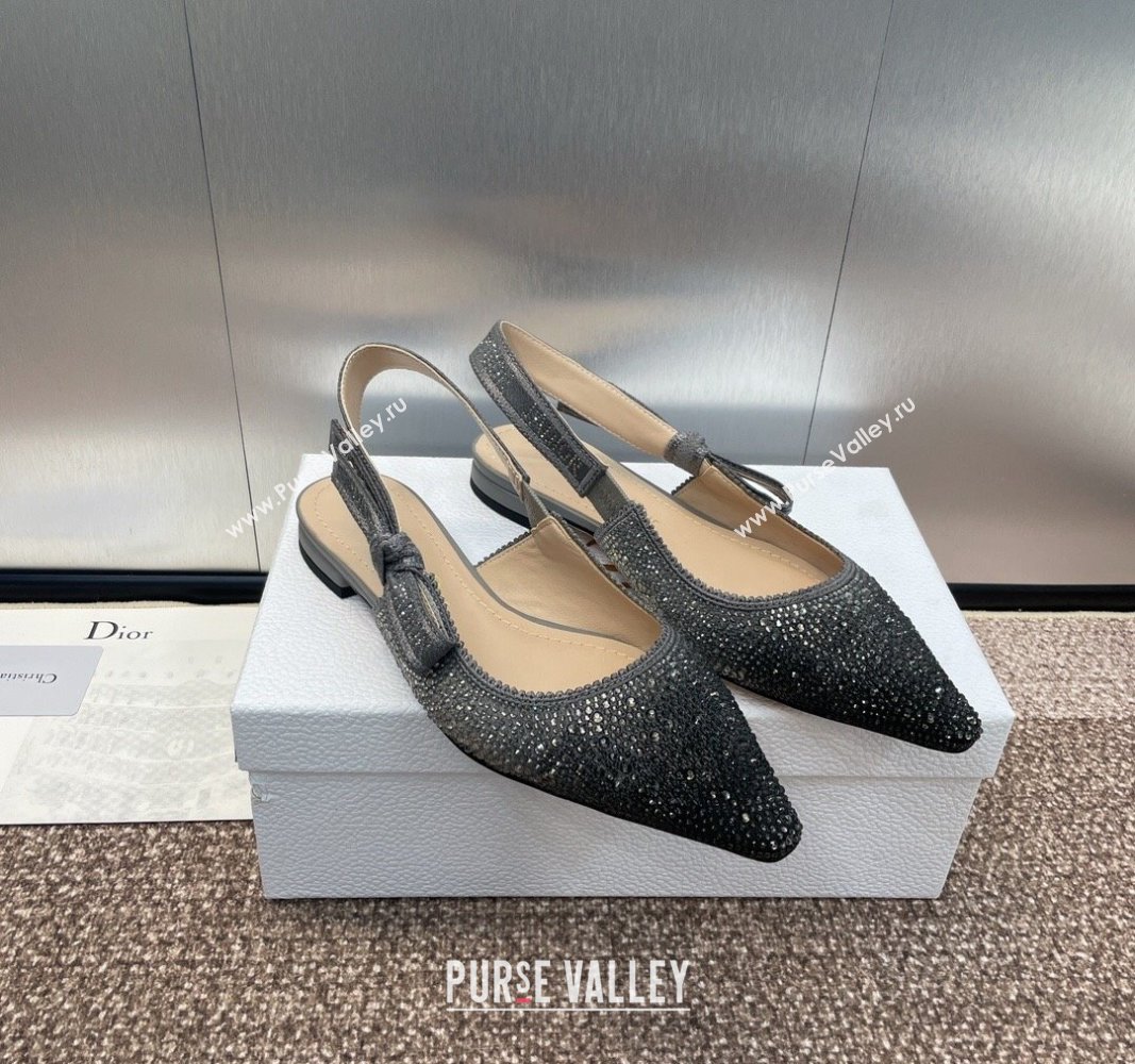 Dior JAdior Slingback Ballet Flat in Grey Cotton Embroidered with Gradient Strass 2024 (KL-240506066)