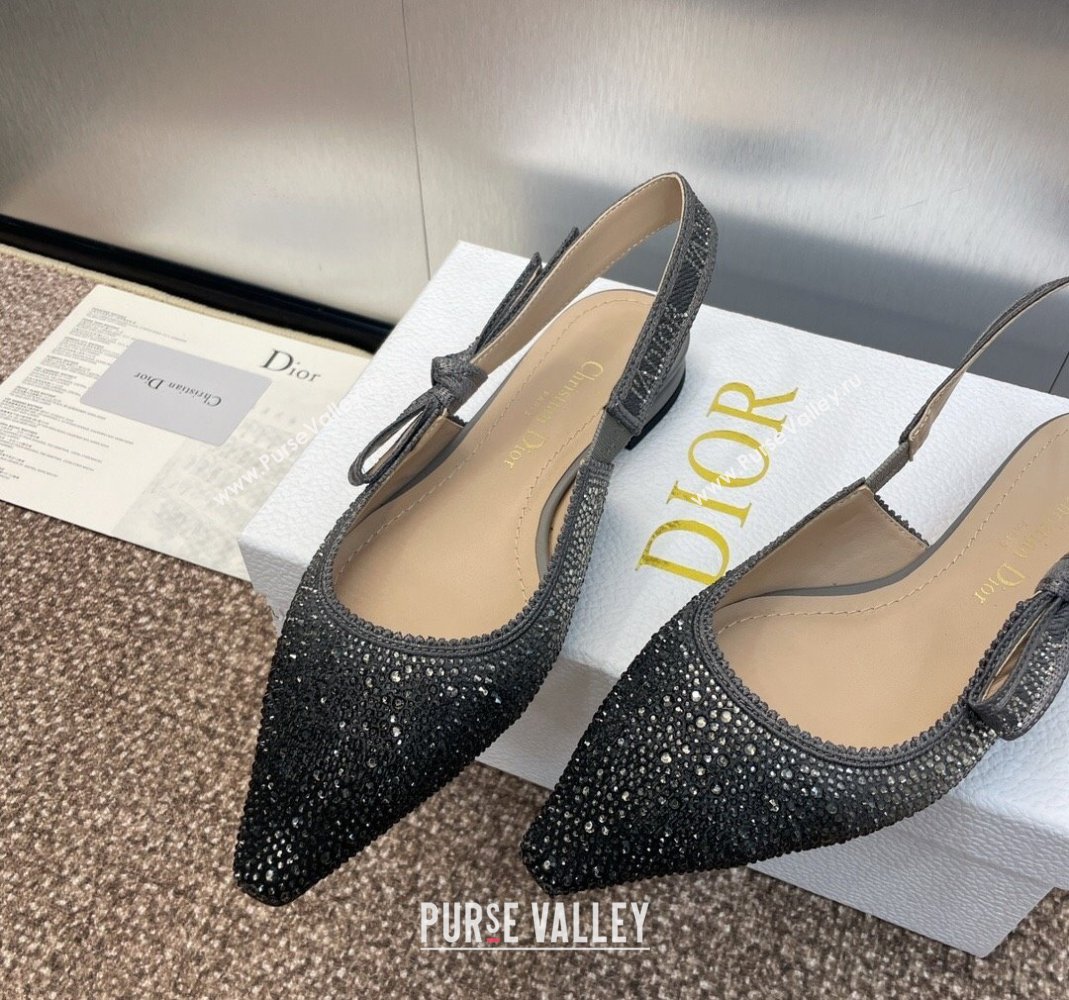 Dior JAdior Slingback Ballet Flat in Grey Cotton Embroidered with Gradient Strass 2024 (KL-240506066)