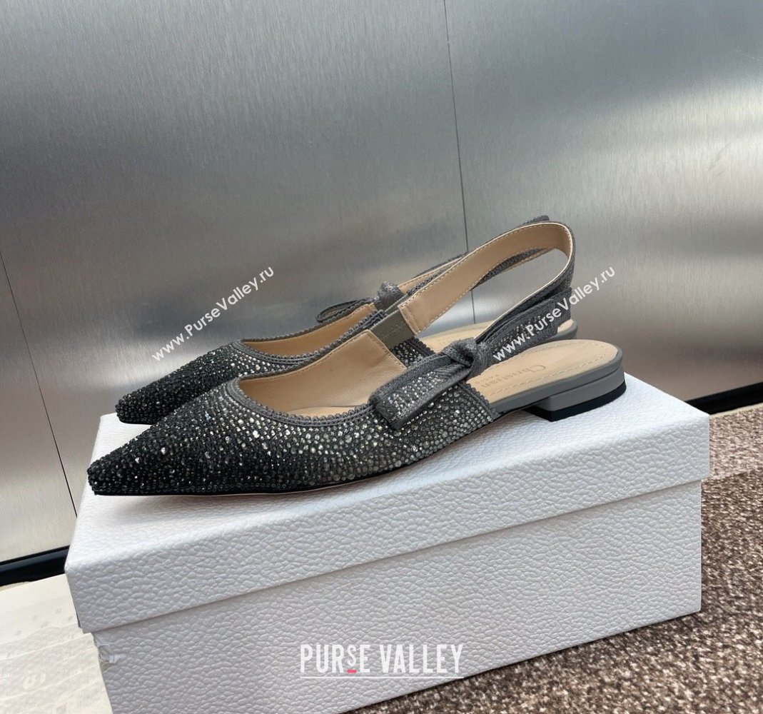 Dior JAdior Slingback Ballet Flat in Grey Cotton Embroidered with Gradient Strass 2024 (KL-240506066)