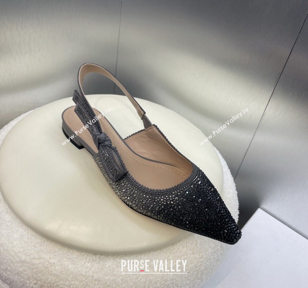 Dior JAdior Slingback Ballet Flat in Grey Cotton Embroidered with Gradient Strass 2024 (KL-240506066)